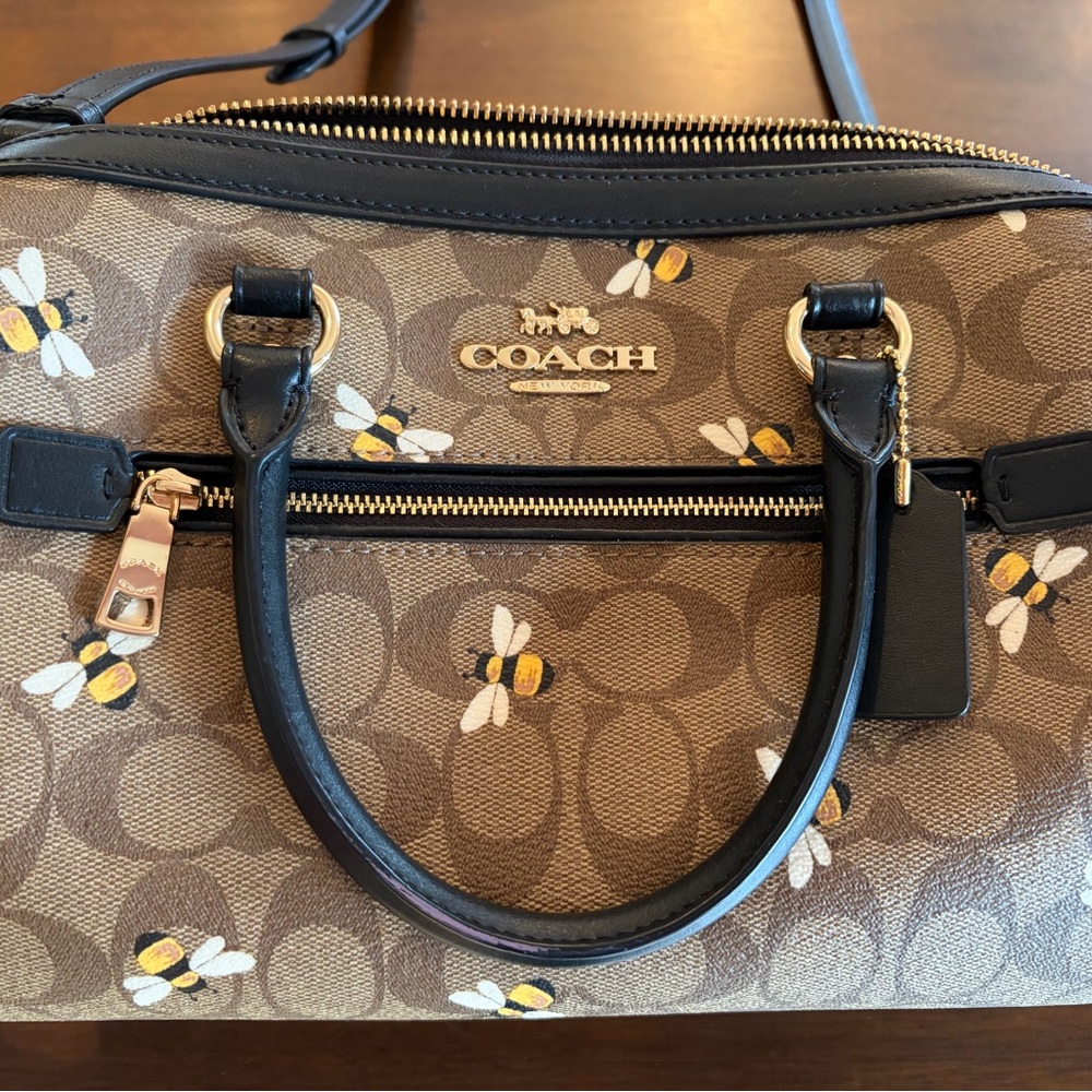 Coach Tan and Black Bee Print Satchel
